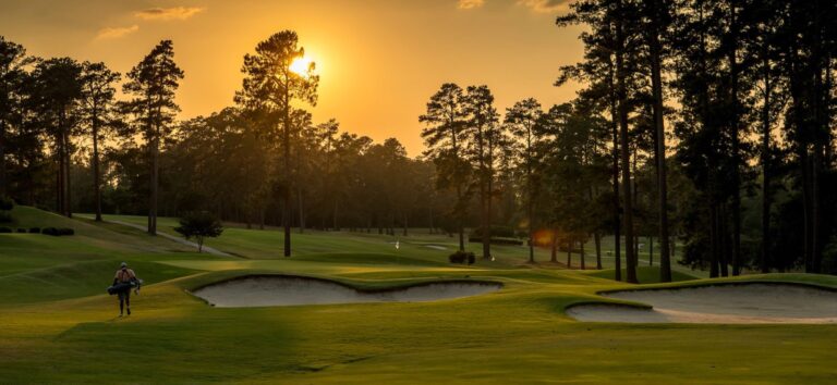 Golfer walking up to hole 10 at Forest Hills Golf Club in Augusta GA